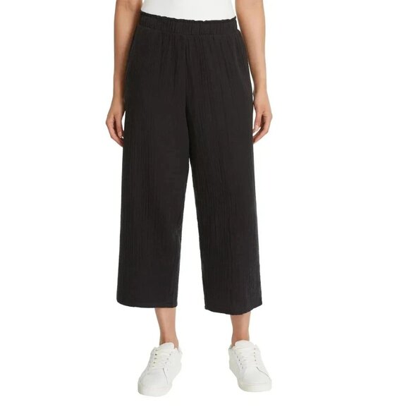 NWOT Jessica Simpson Gauze Women's Size M Black Cotton Wide-Leg Crop Pants - Picture 1 of 9
